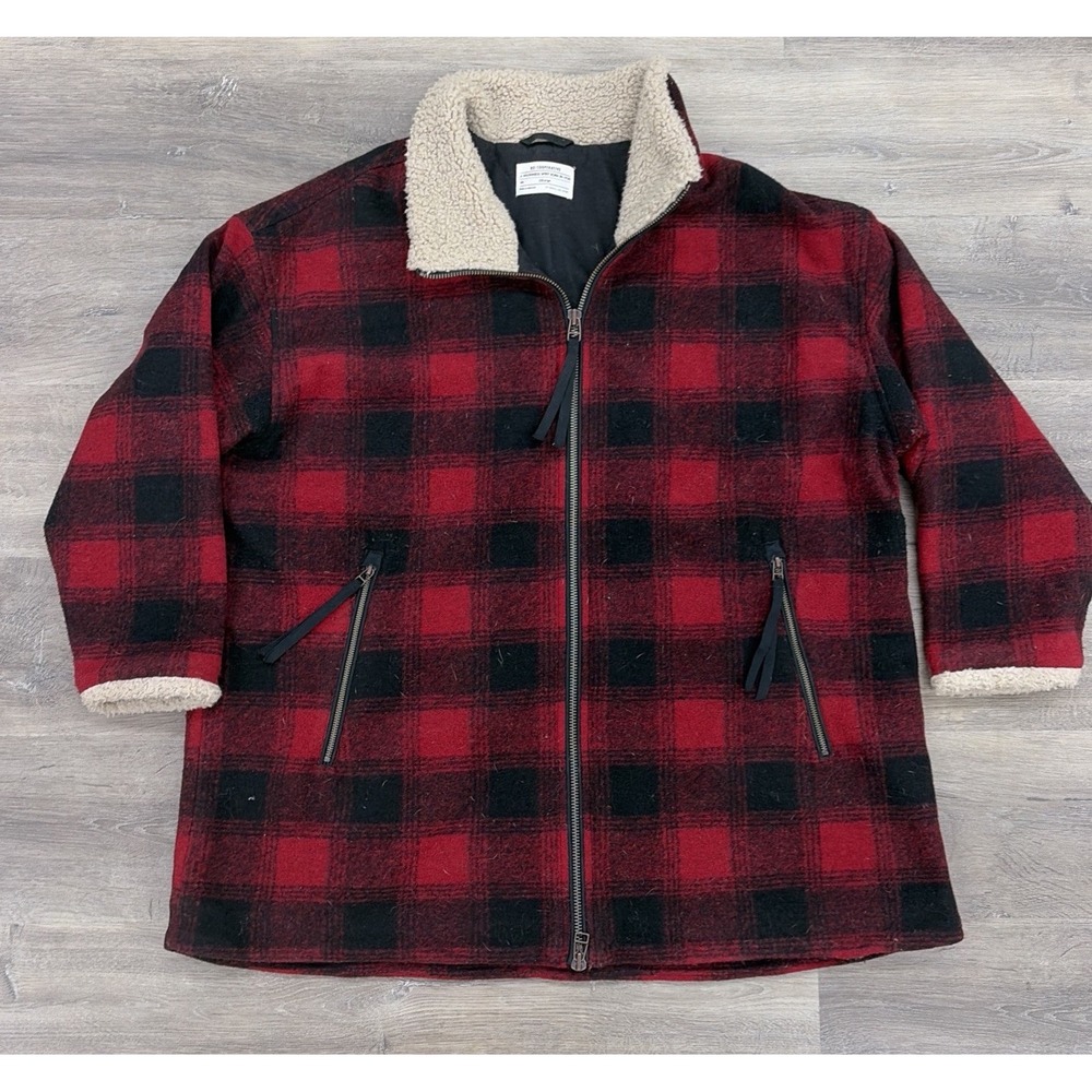 REI Co-op Wool Jacket Womens 3XL Red Black Buffalo Plaid Sherpa Collar Coat